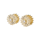 14K Gold Plated Double-Layer Sunflower Stud Earrings with AAAAA Zirconia - Everyday Luxury for Work & Play - JS2